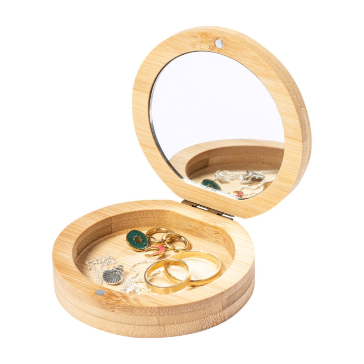 Boîte à bijoux en bambou avec miroir gravée à la demande
