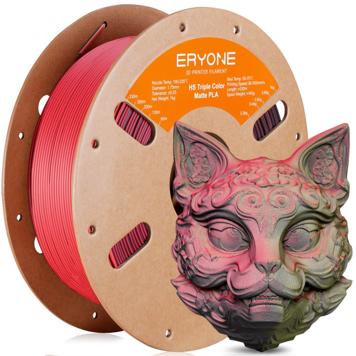 Filament PLA Mat Haute Vitesse Tricolore Eryone 1,75 mm (1 kg)