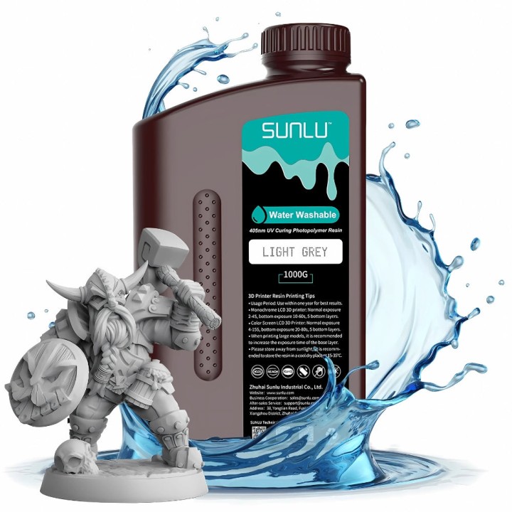 Sunlu - Résine Water-Wash Standard - Gris Clair (Solid Grey) - 1 kg | 