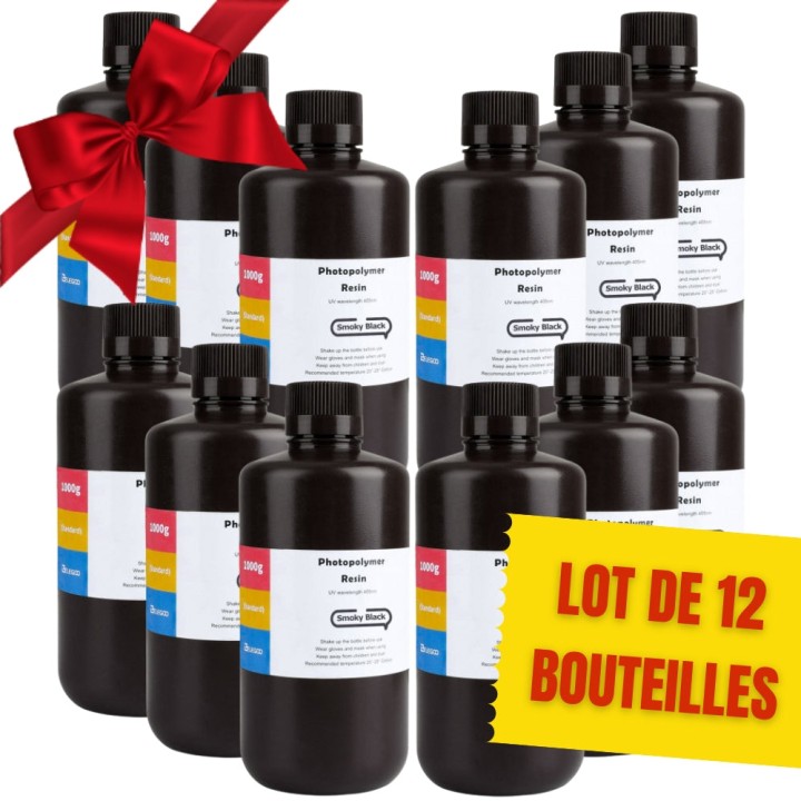 Pack ELEGOO - 12x Résine UV ABS-Like - Noir (Smoky Black) - 1 kg | Esp