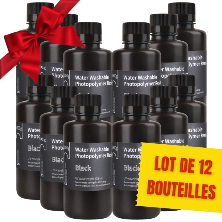 Pack ELEGOO - 12x Résine Water Washable - Noir (Black) - 1 kg | Espace