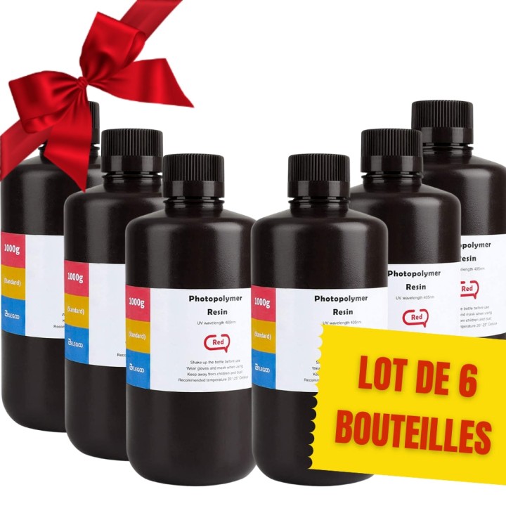 Pack ELEGOO - 6x Résine UV ABS-Like - Rouge (Red) - 1 kg | Espace Make
