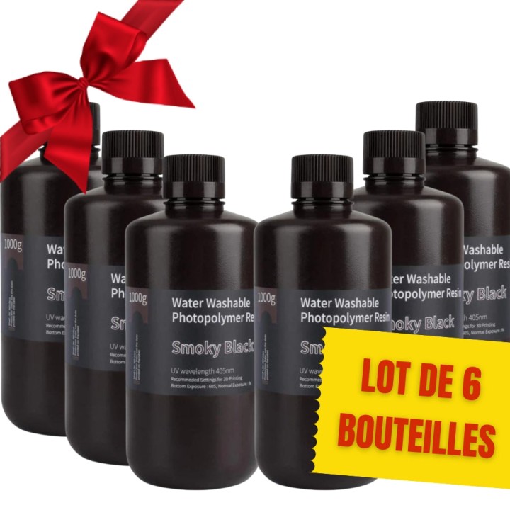 Pack ELEGOO - 6x Résine Water Washable - Noir Transparent (Smoky Black