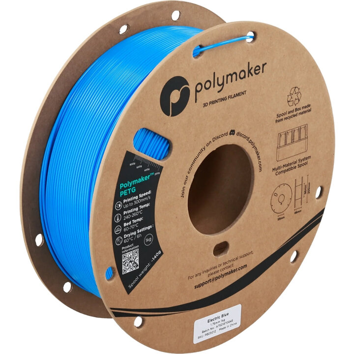Polymaker - PETG - Bleu Electrique - 1.75 mm - 1 kg | Maison Drab