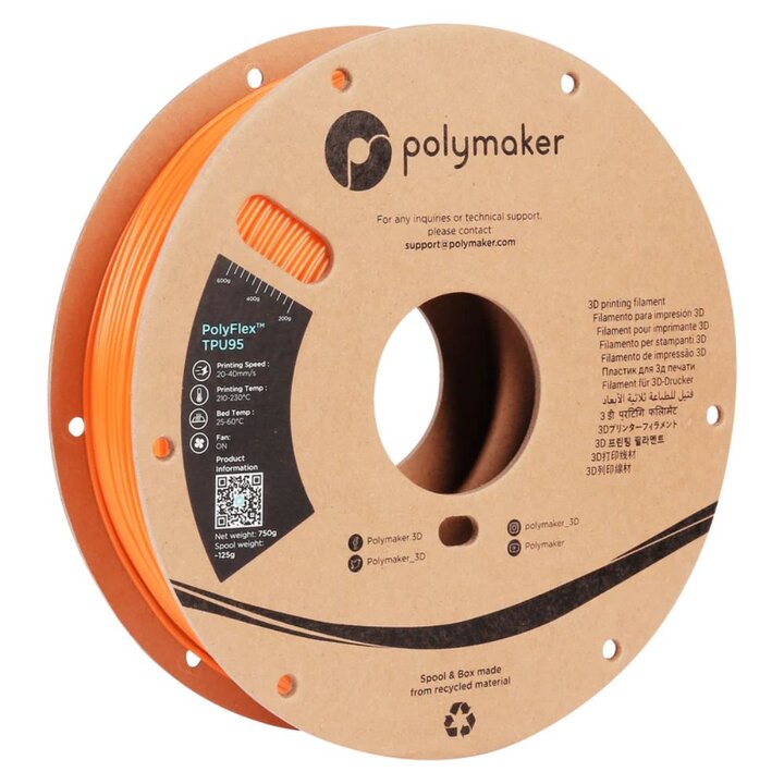 Polymaker - PolyFlex (TPU 95A) - Orange - 1,75 mm - 750 g | Maiso