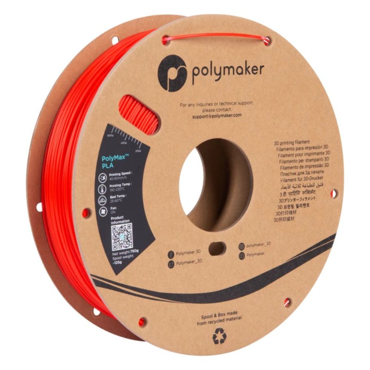 Polymaker - PolyMax Tough PLA - Rouge (Red) - 1,75 mm - 750 g | Espace