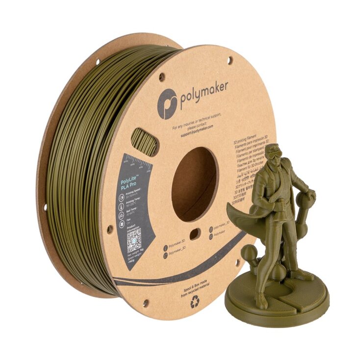 Polymaker - PolyLite PLA Pro - Vert Armée - 1,75 mm - 1 kg | Mais