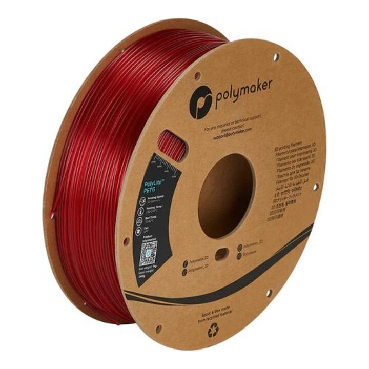 Polymaker - PolyLite Translucent PETG - Rouge - 1,75 mm - 1 kg | 