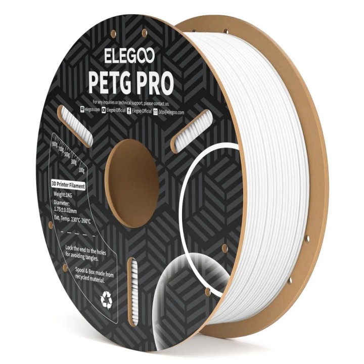 Elegoo - PETG Pro - Blanc (White) - 1,75 mm - 1 kg | Espace Maker
