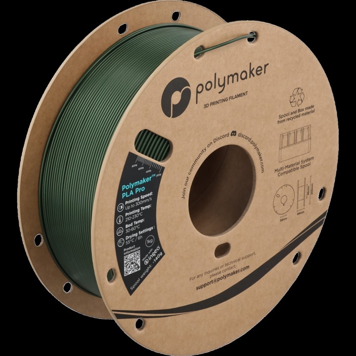 Polymaker - PLA Pro - Vert Métallique (Metallic Green) - 1,75 mm - 1 k