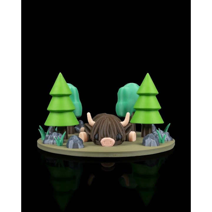 Highland Cow In Field Nest | Impression 3D Artisanale Occitanie