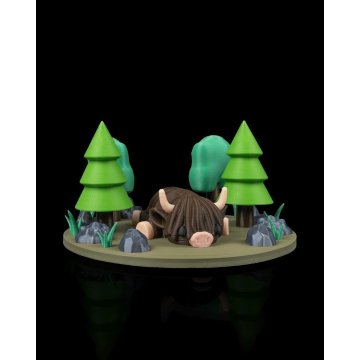 Highland Cow In Field Nest | Impression 3D Artisanale Occitanie