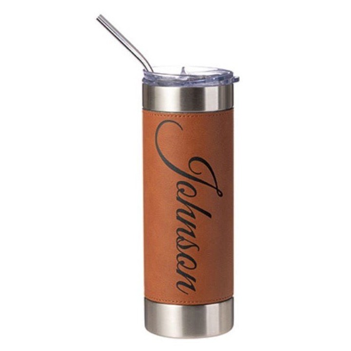 Gourde Métal et Similicuir 600 ml gravé personnalisé | Maison Drabiec