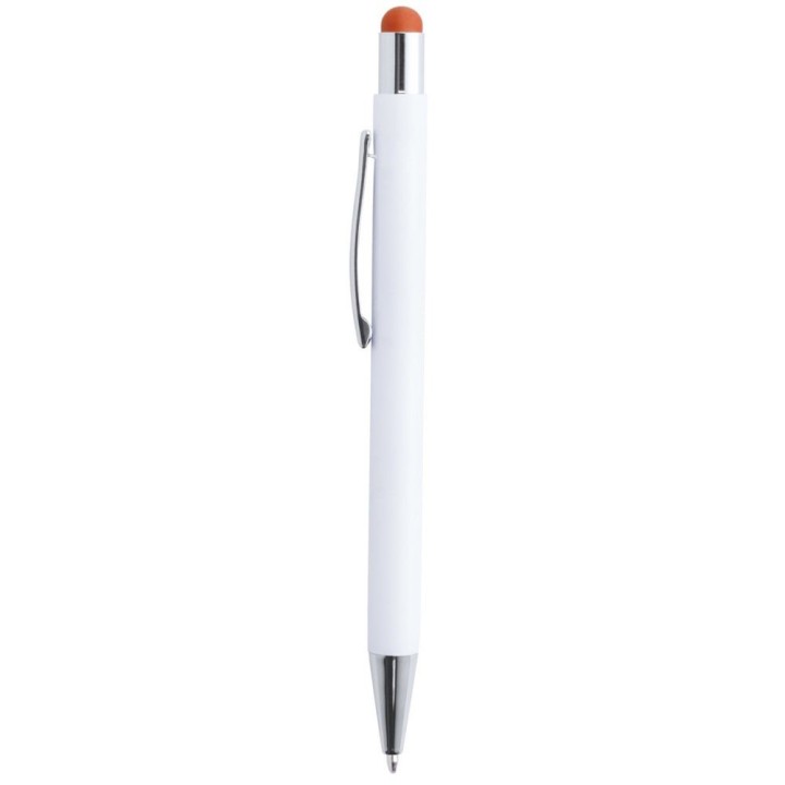 Stylo bille aluminium blanc embout orange | Maison Drabiec