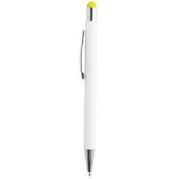 Stylo bille aluminium blanc embout jaune | Maison Drabiec