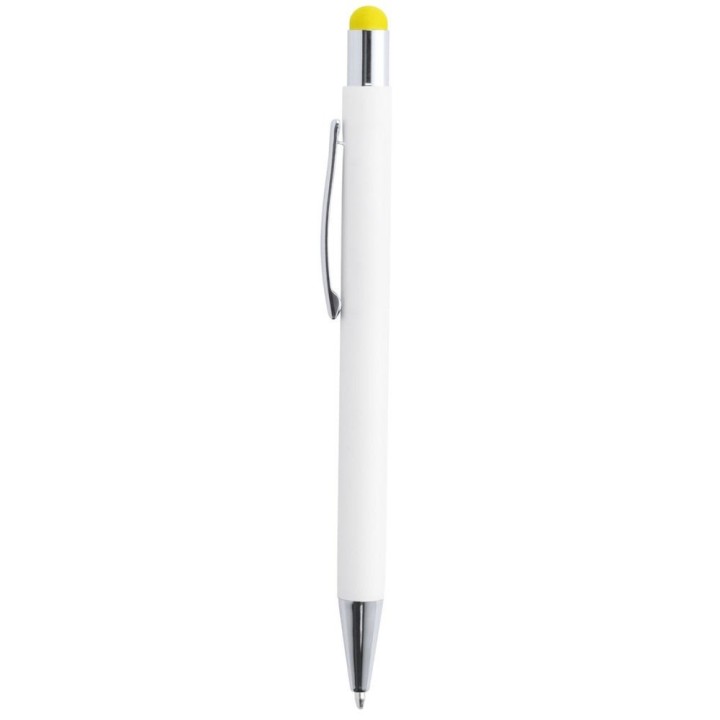 Stylo bille aluminium blanc embout jaune | Maison Drabiec