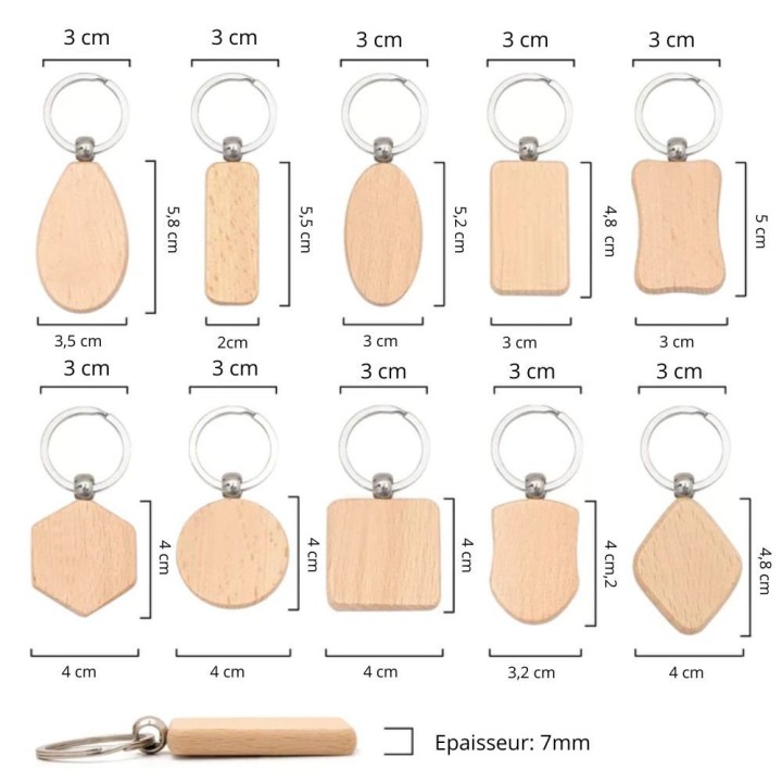 Porte-clé en bois à graver — forme assortie, personnalisé | Maison Dra