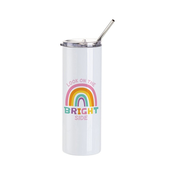Tumbler Acier Inoxydable avec Paille Blanc | Maison Drabiec