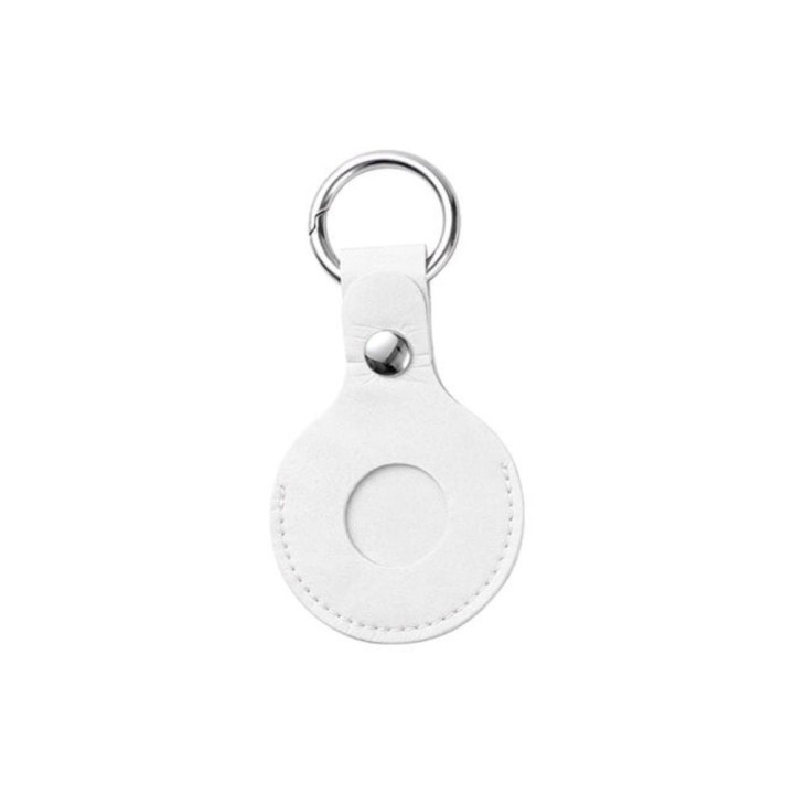 Porte-clés cuir étui AirTag blanc | Maison Drabiec