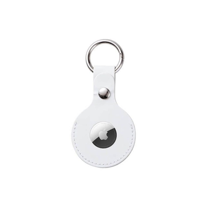 Porte-clés cuir étui AirTag blanc | Maison Drabiec