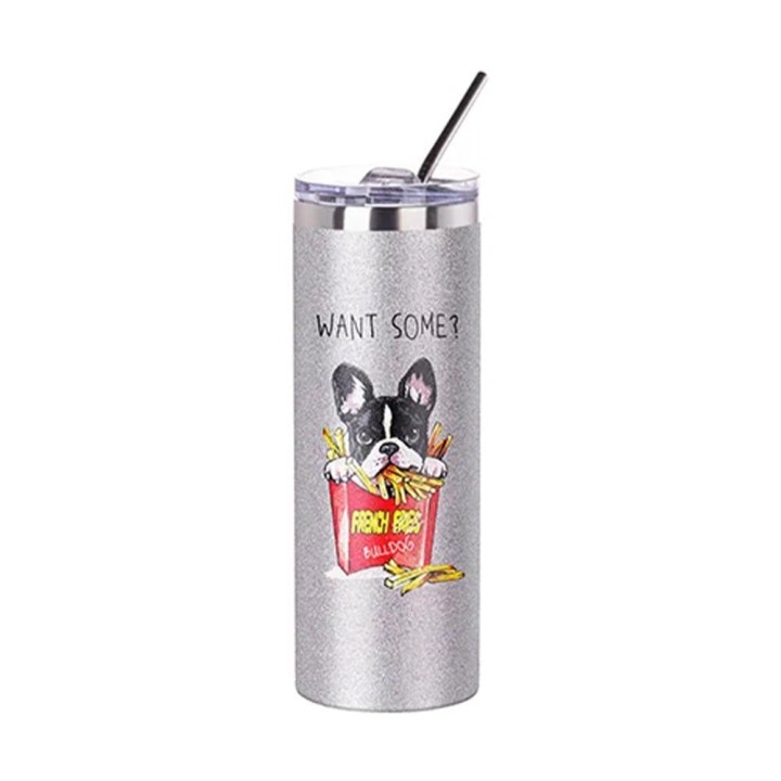 Tumbler Paille Acier Argenté Pailleté | Maison Drabiec