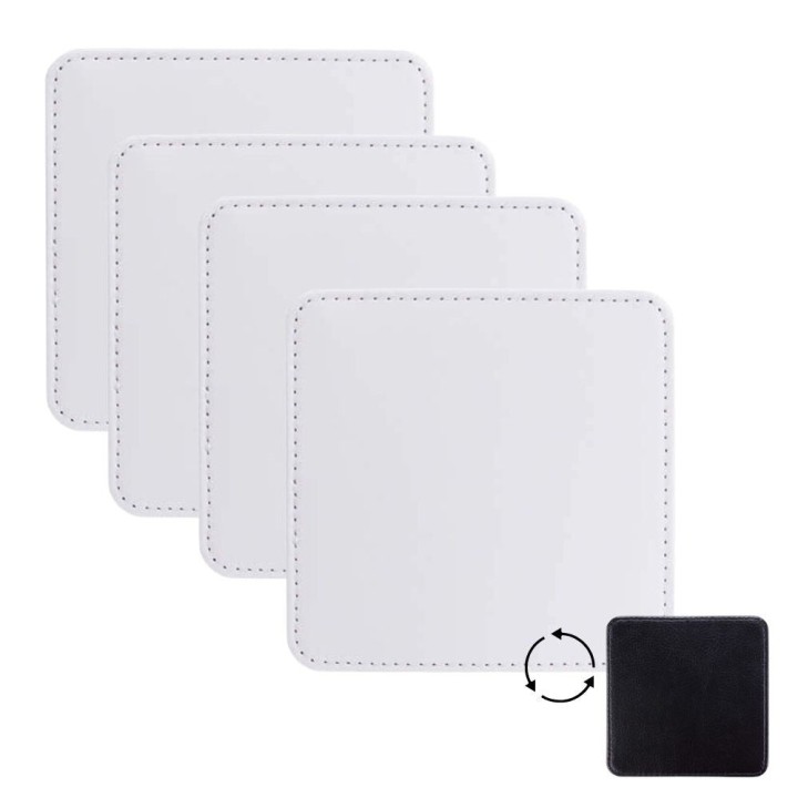 Sous-verres Carrés Cuir Blanc/Noir | Maison Drabiec