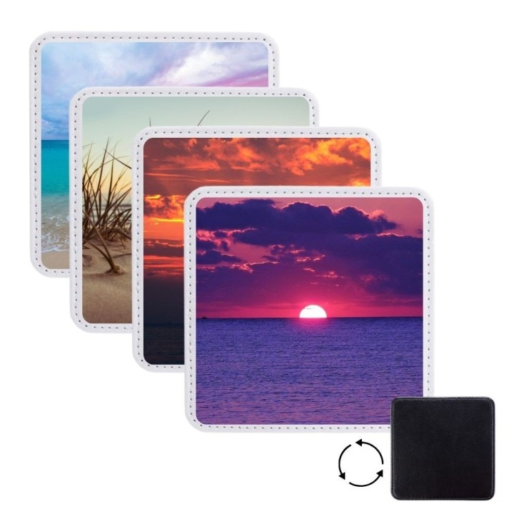 Sous-verres Carrés Cuir Blanc/Noir | Maison Drabiec