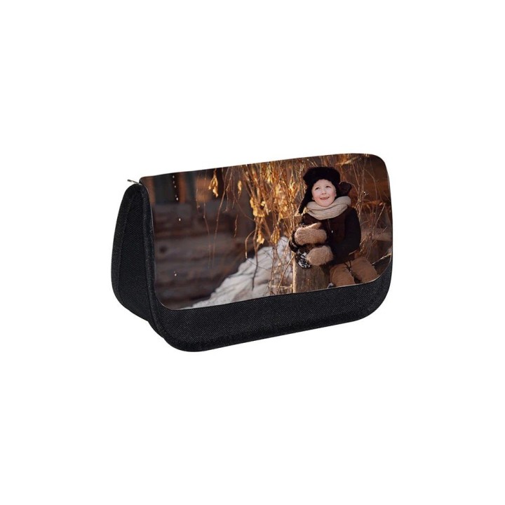 Trousse double pochette noire personnalisée - Impression sublimation